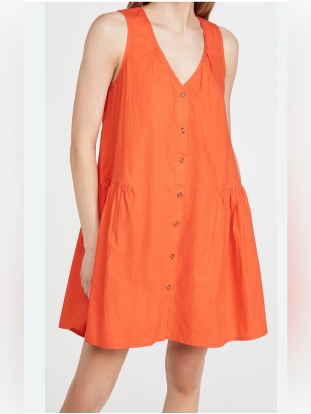Apiece Apart Rosarito Mini Dress Orange Organic Cotton Sleeveless Button Front S